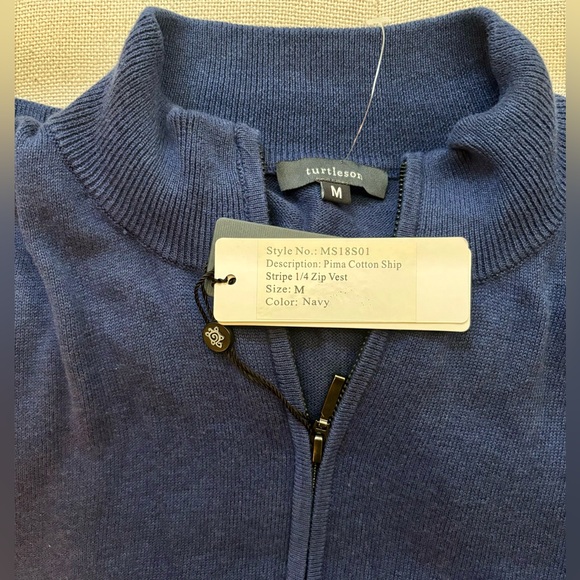Turtleson Pima Cotton Ship Stripe 1/4 Zip vest - Size Medium - Picture 3 of 3